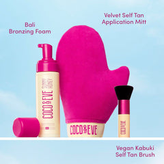 Coco & Eve Sunny Honey Bali mitt applicator for precise, even coverage.
