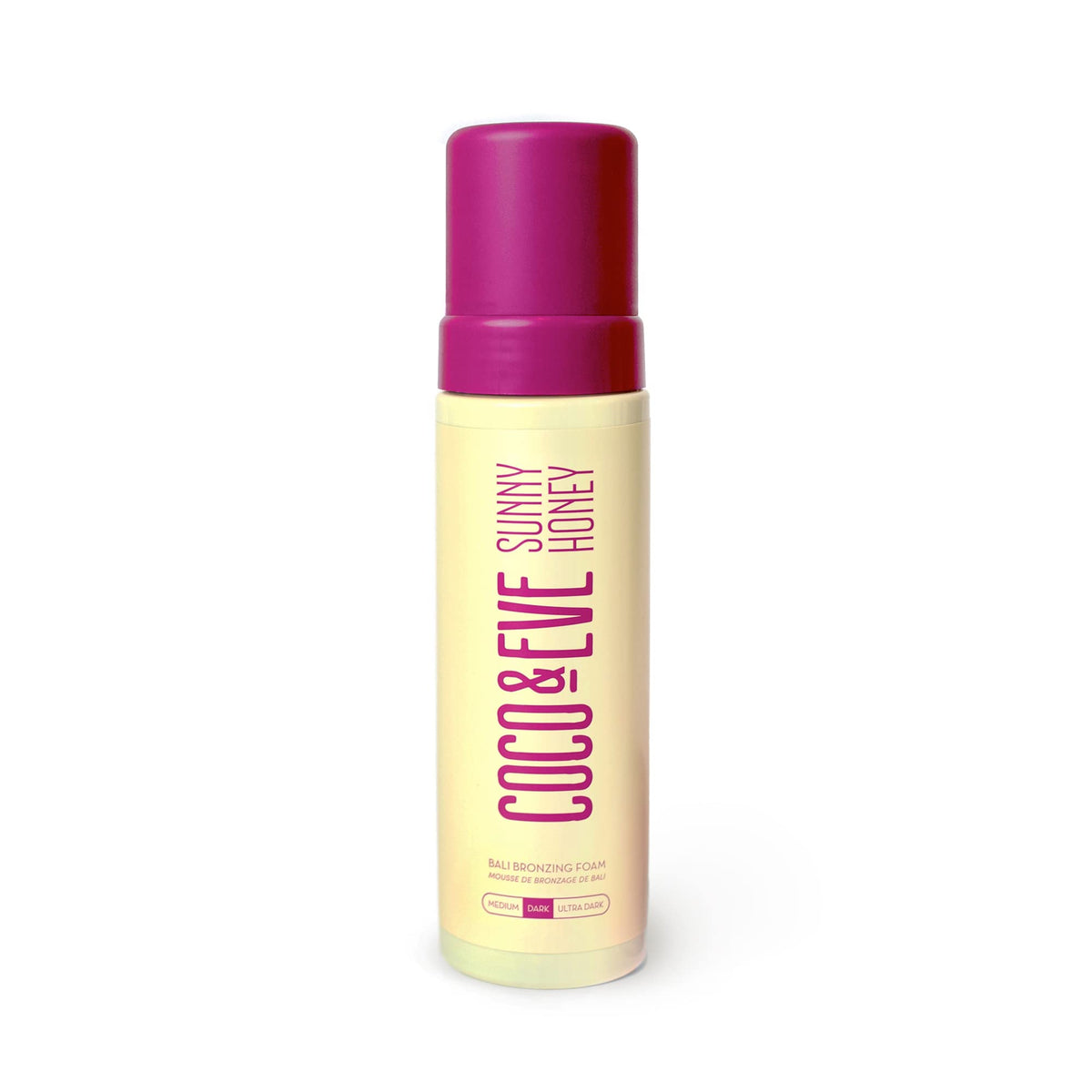 Coco & Eve Sunny Honey Bali Self Tanner Mousse bottle with pump for easy application