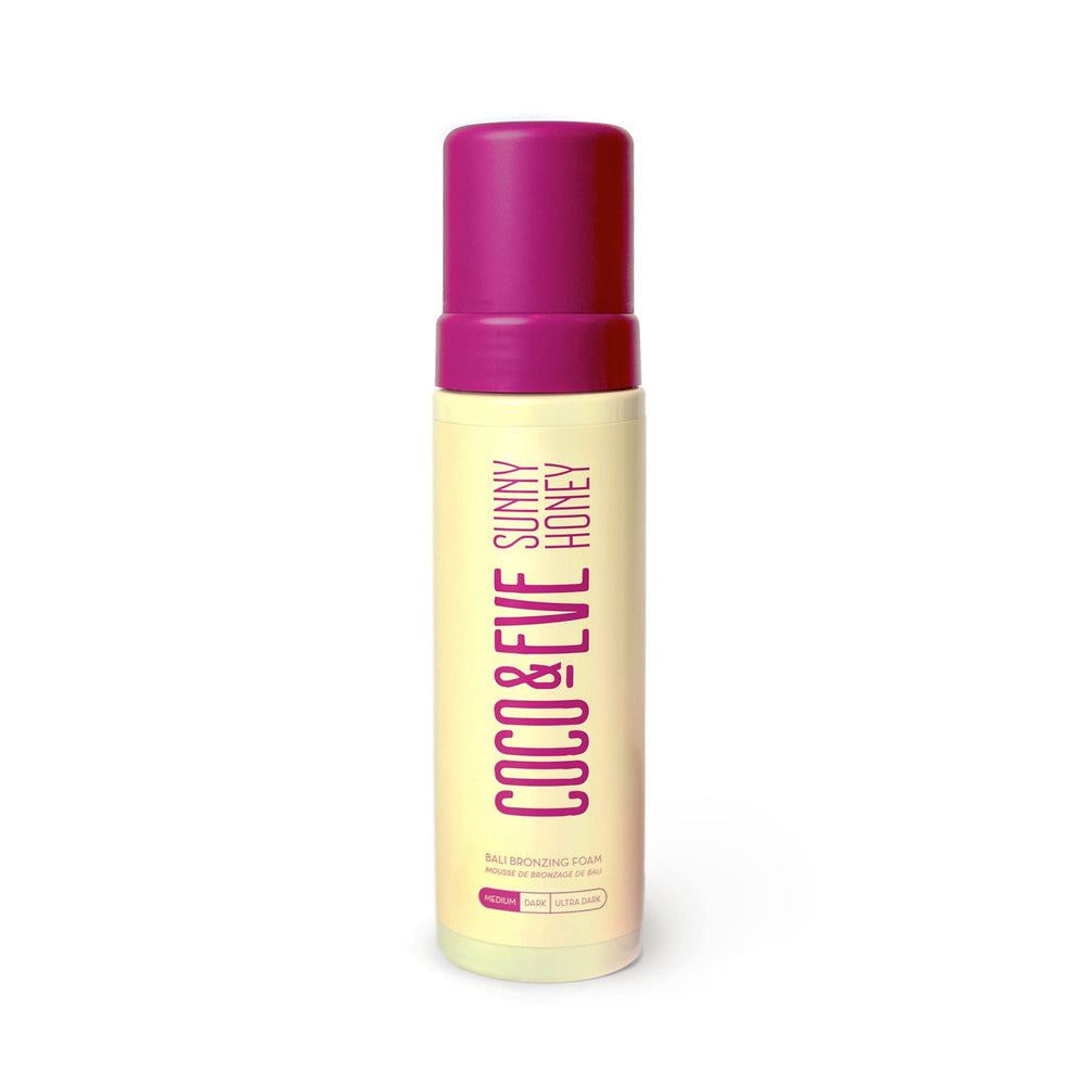 Coco & Eve Sunny Honey Bali tanning mousse bottle showing natural color development for a sun-kissed glow.