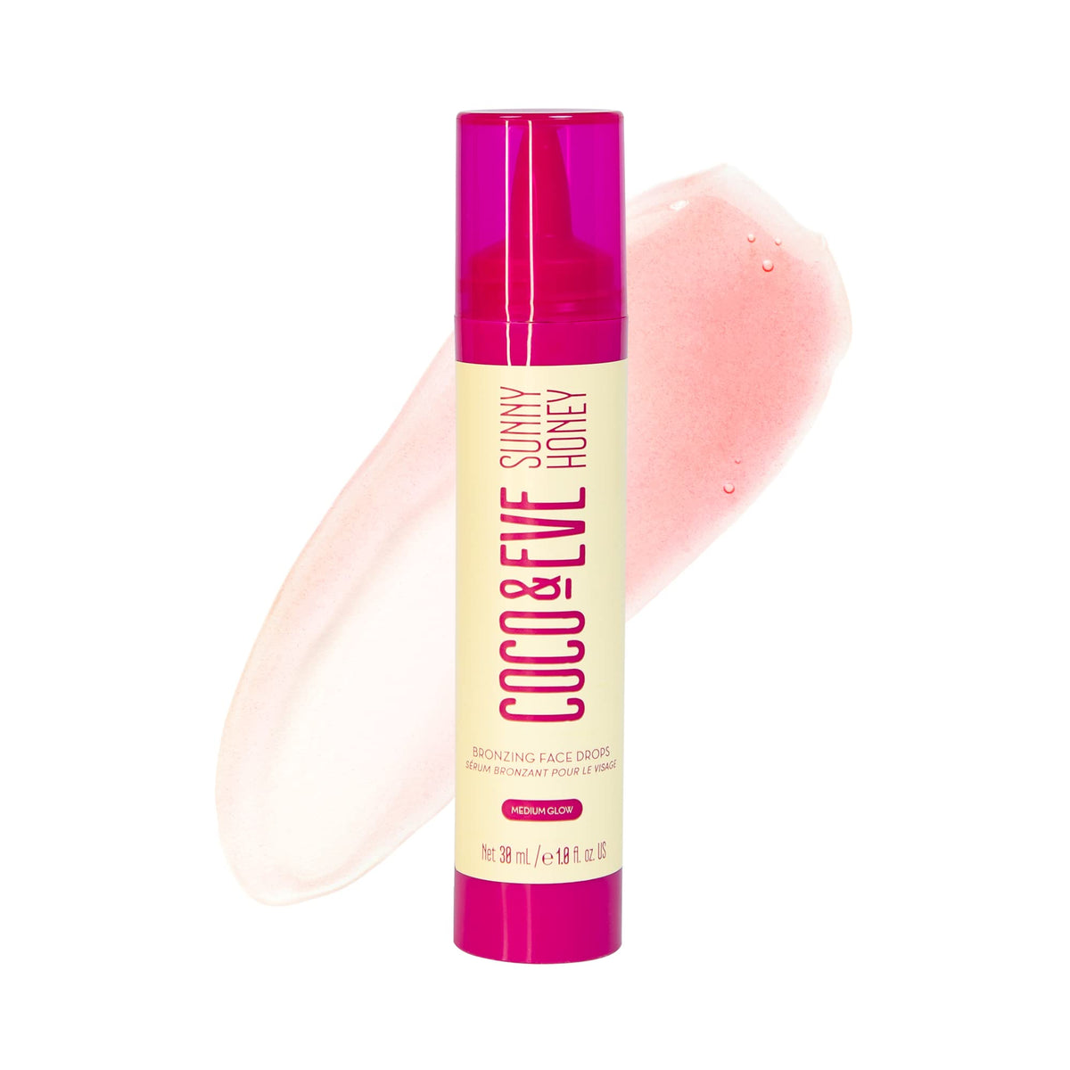Coco & Eve Sunny Honey bottle front shows natural, buildable glow.