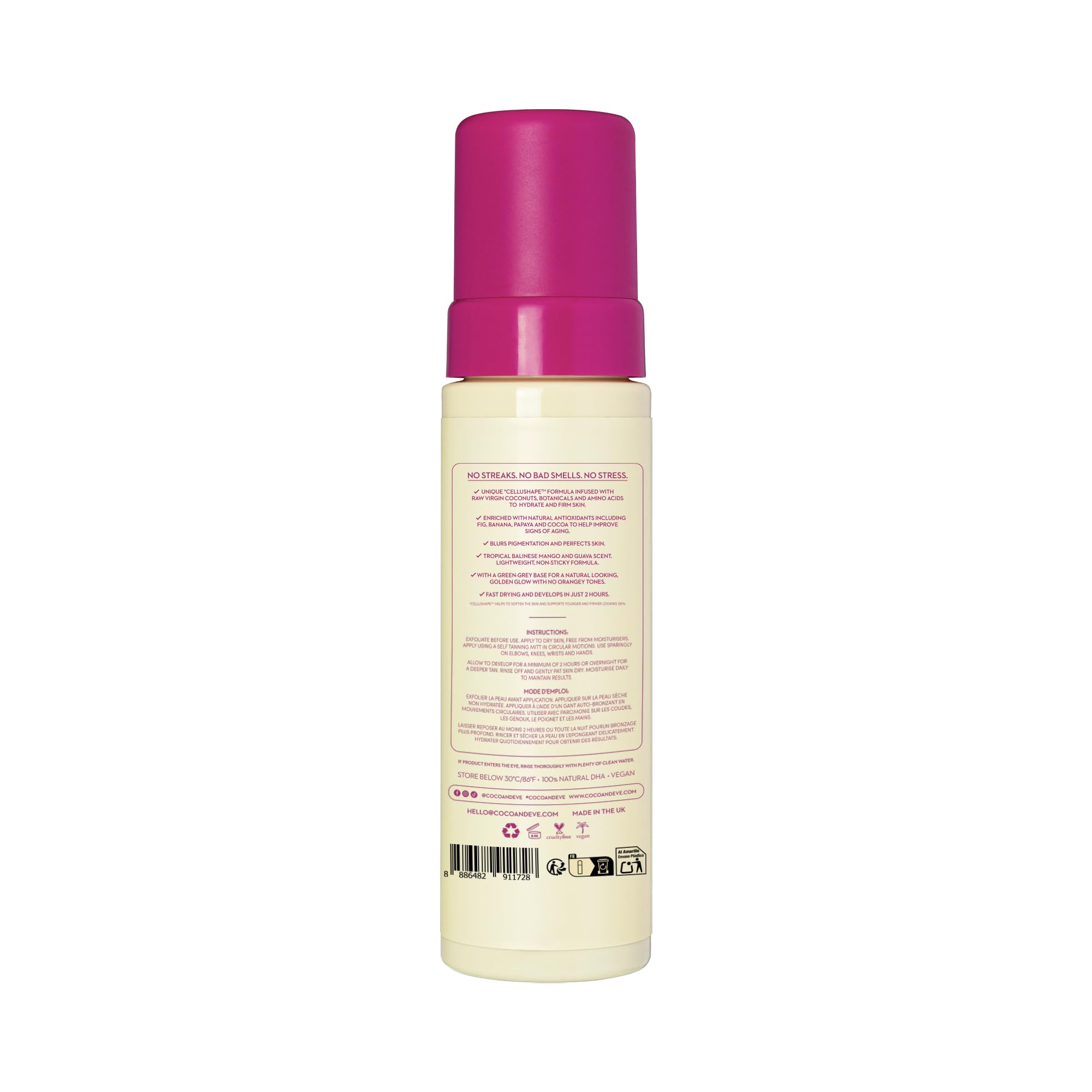 Coco & Eve Sunny Honey Mousse foam closeup highlights fast-drying, natural-looking tan glow.
