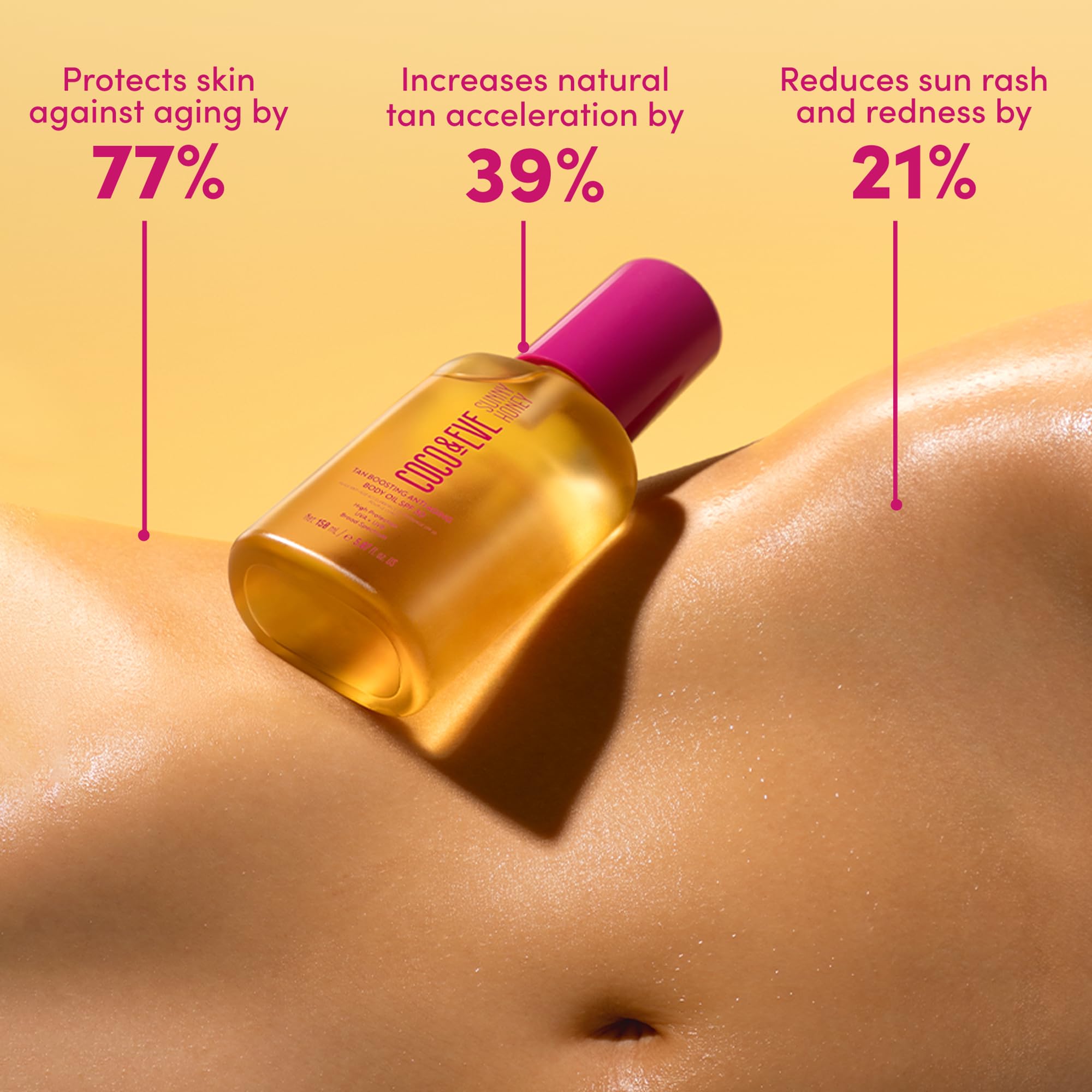 Coco & Eve tan boosting oil with tropical mango scent.