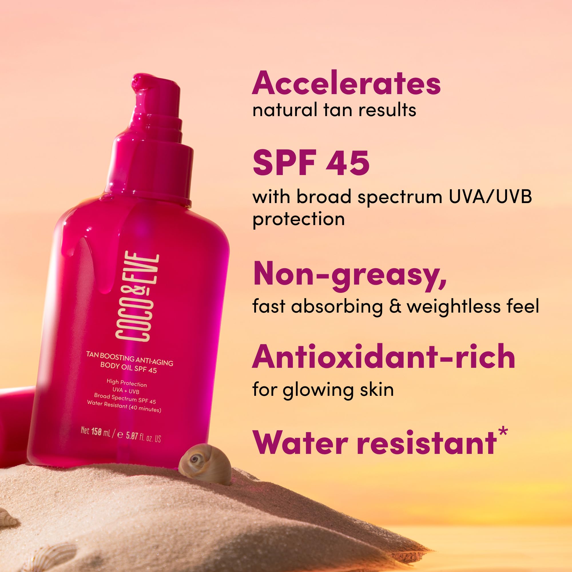 Coco & Eve with watermelon seed oil, guava, cacao, and pineapple ingredients.