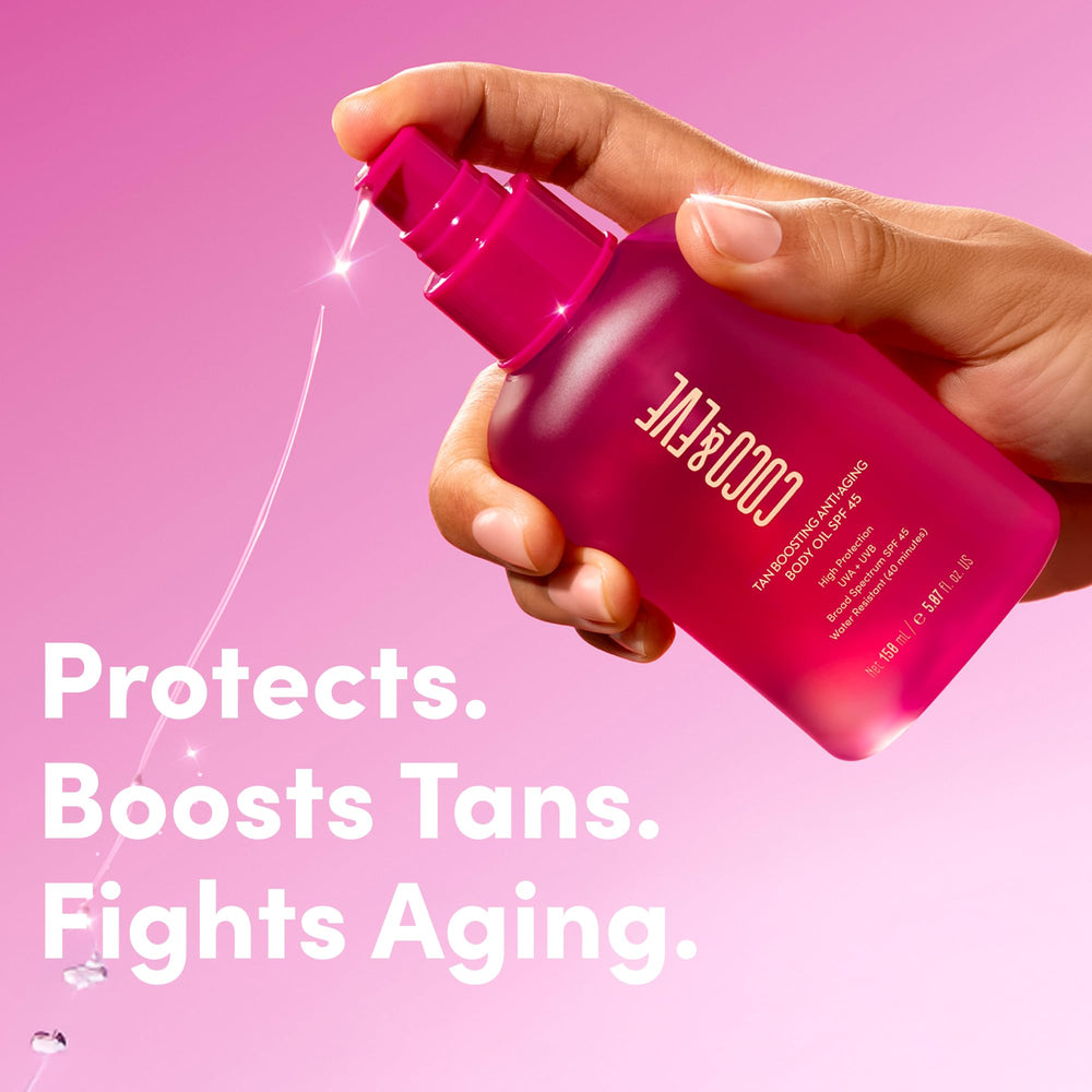 Coco & Eve tan-boosting peptide and antioxidants for radiant skin.