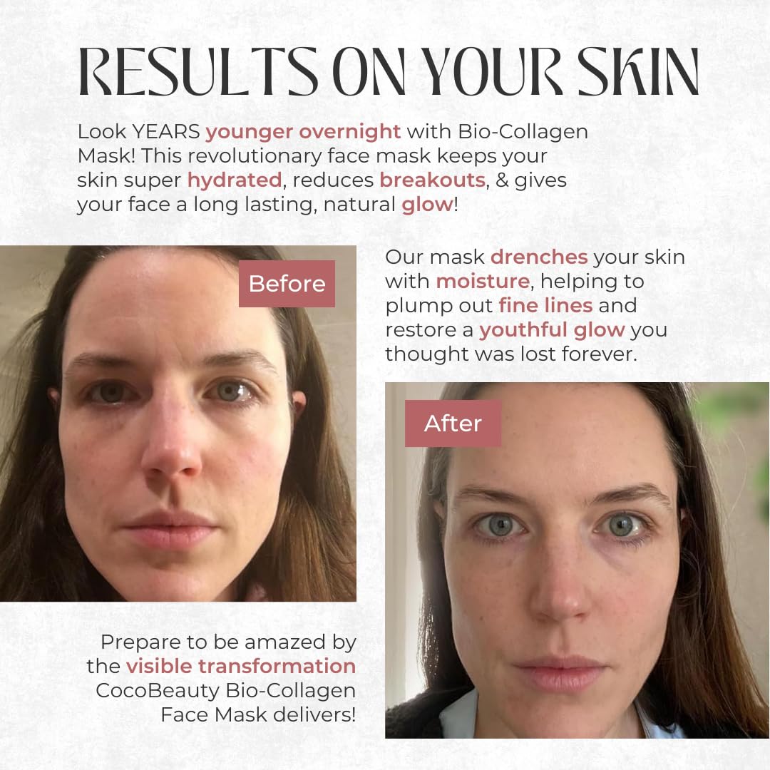 COCOBEAUTY Collagen Mask even-skin-tone closeup hints at smoother texture.