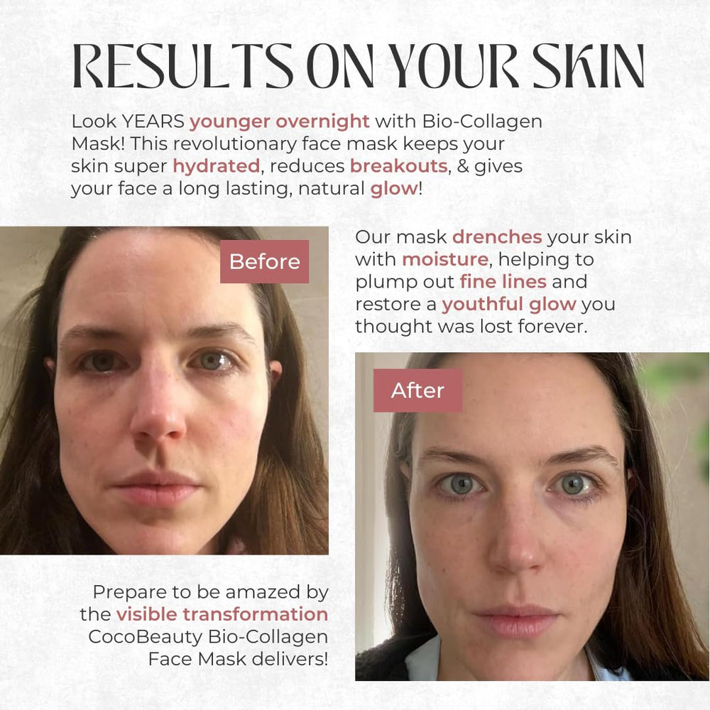 COCOBEAUTY Collagen Mask even-skin-tone closeup hints at smoother texture.