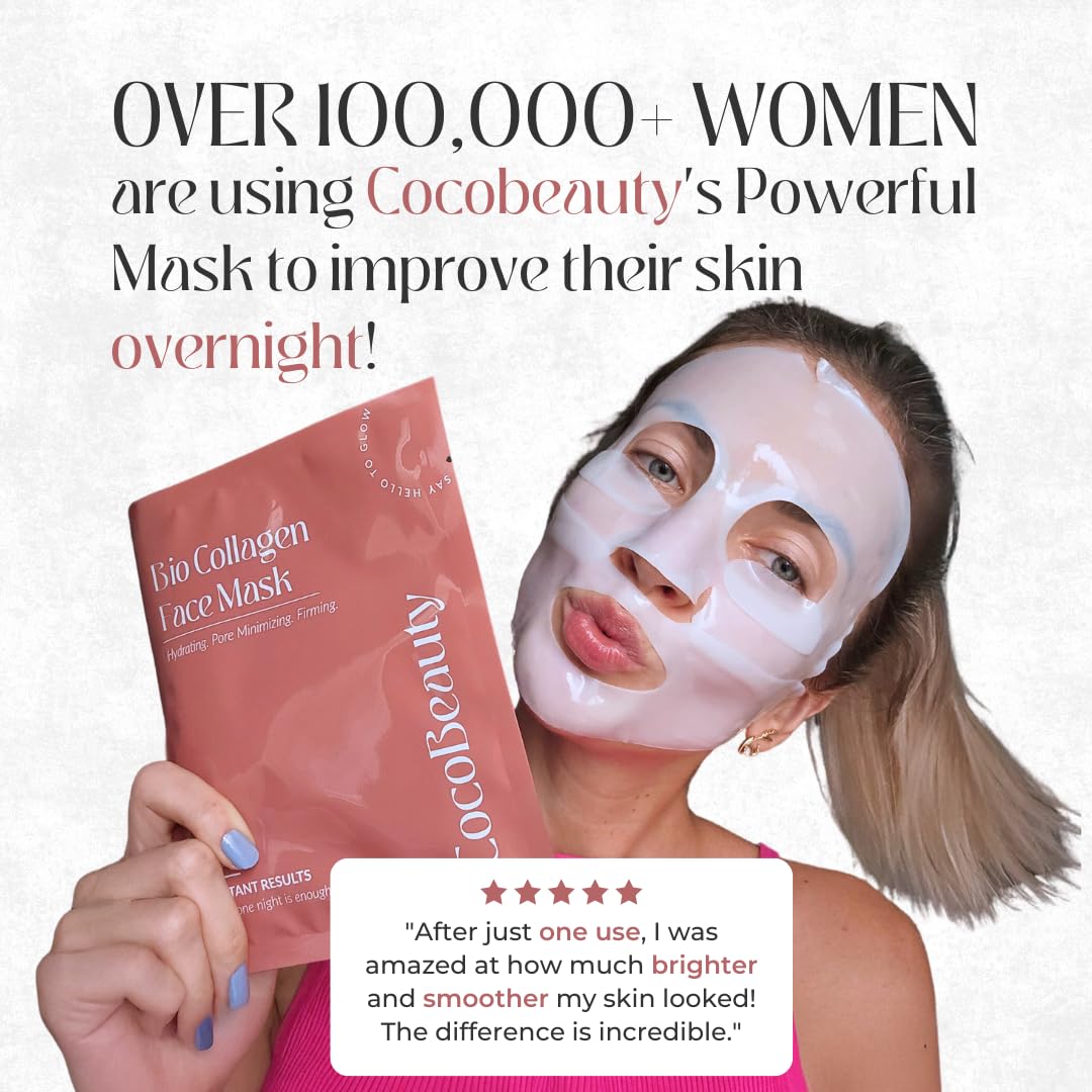 COCOBEAUTY Collagen Mask night-use shot emphasizes long-lasting hydration while you sleep.