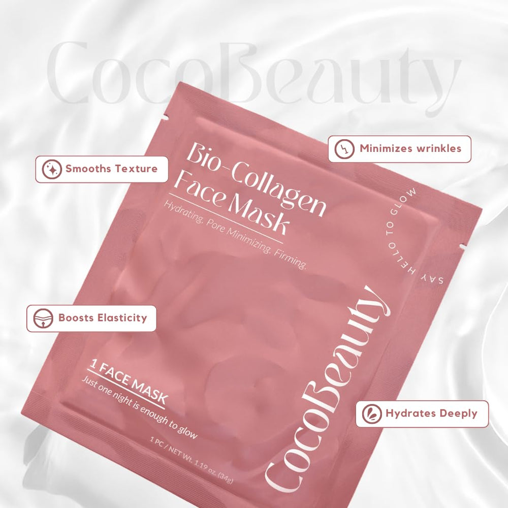 COCOBEAUTY Collagen Mask on-face application provides comfortable pampering and instant hydration.