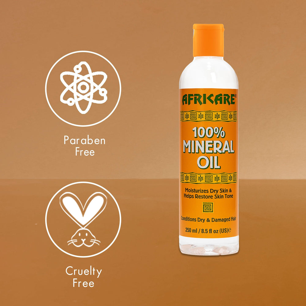 COCOCARE Africare mineral oil label highlights paraben-free formulation