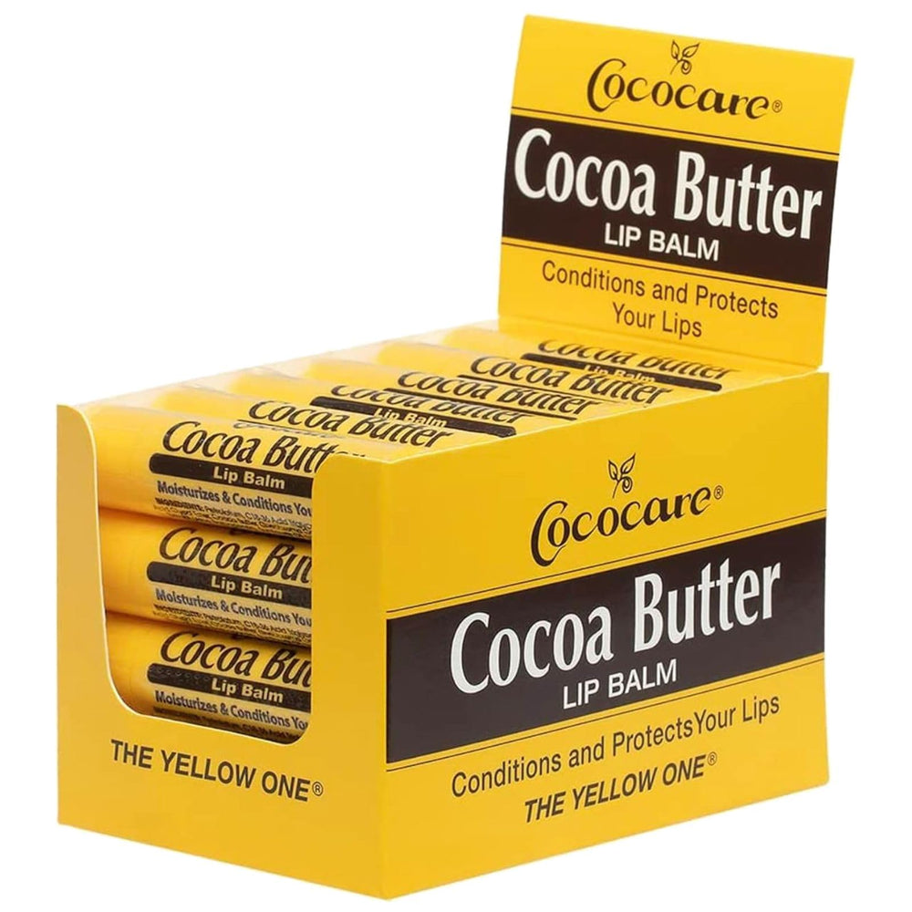 COCOCARE Cocoa Butter Lip Balm packaging shown for on-the-go hydration.