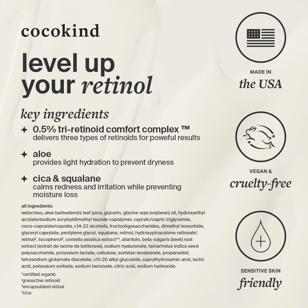 Cocokind Advanced Retinol Gel nightly routine reminder to wear SPF during the day.