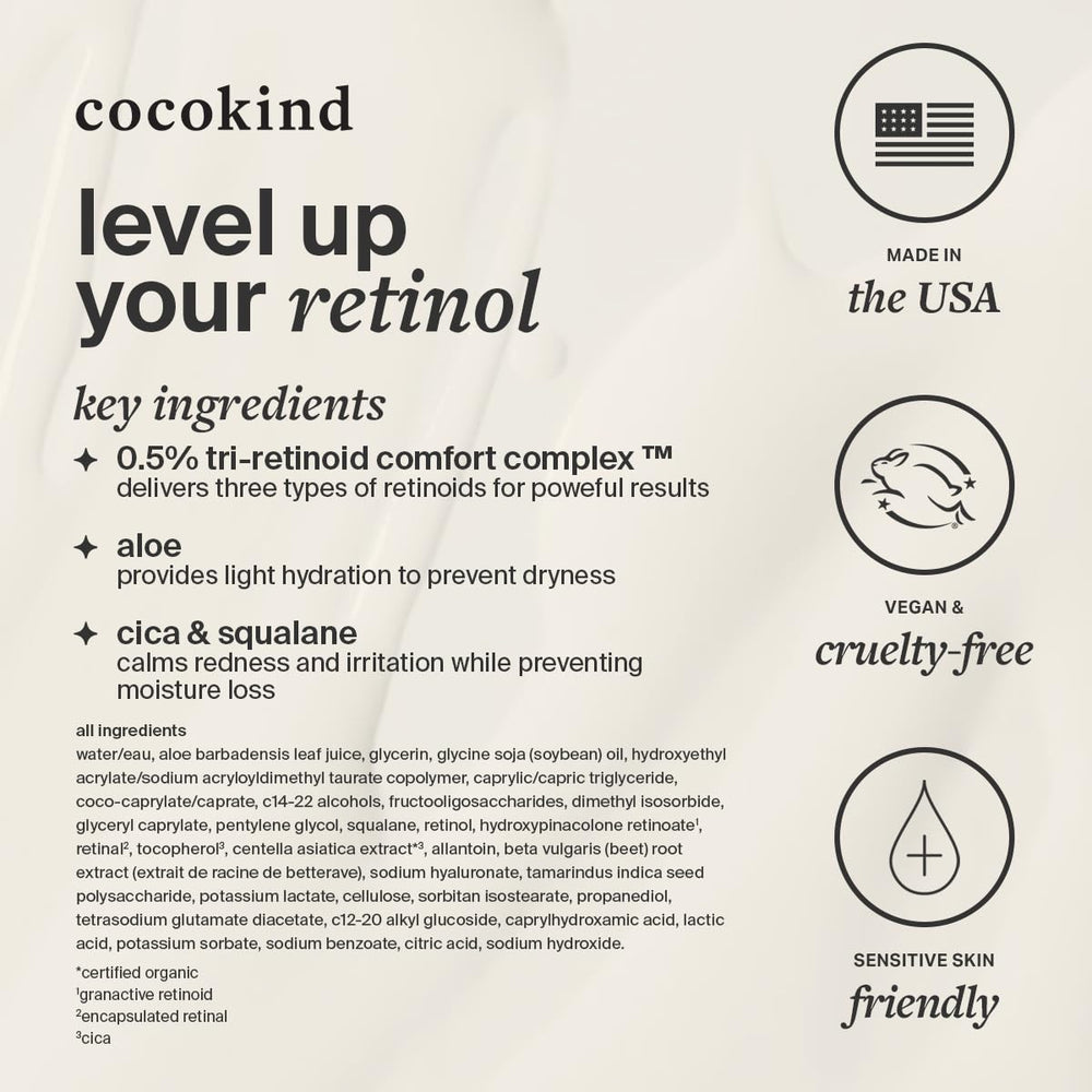 Cocokind Advanced Retinol Gel nightly routine reminder to wear SPF during the day.