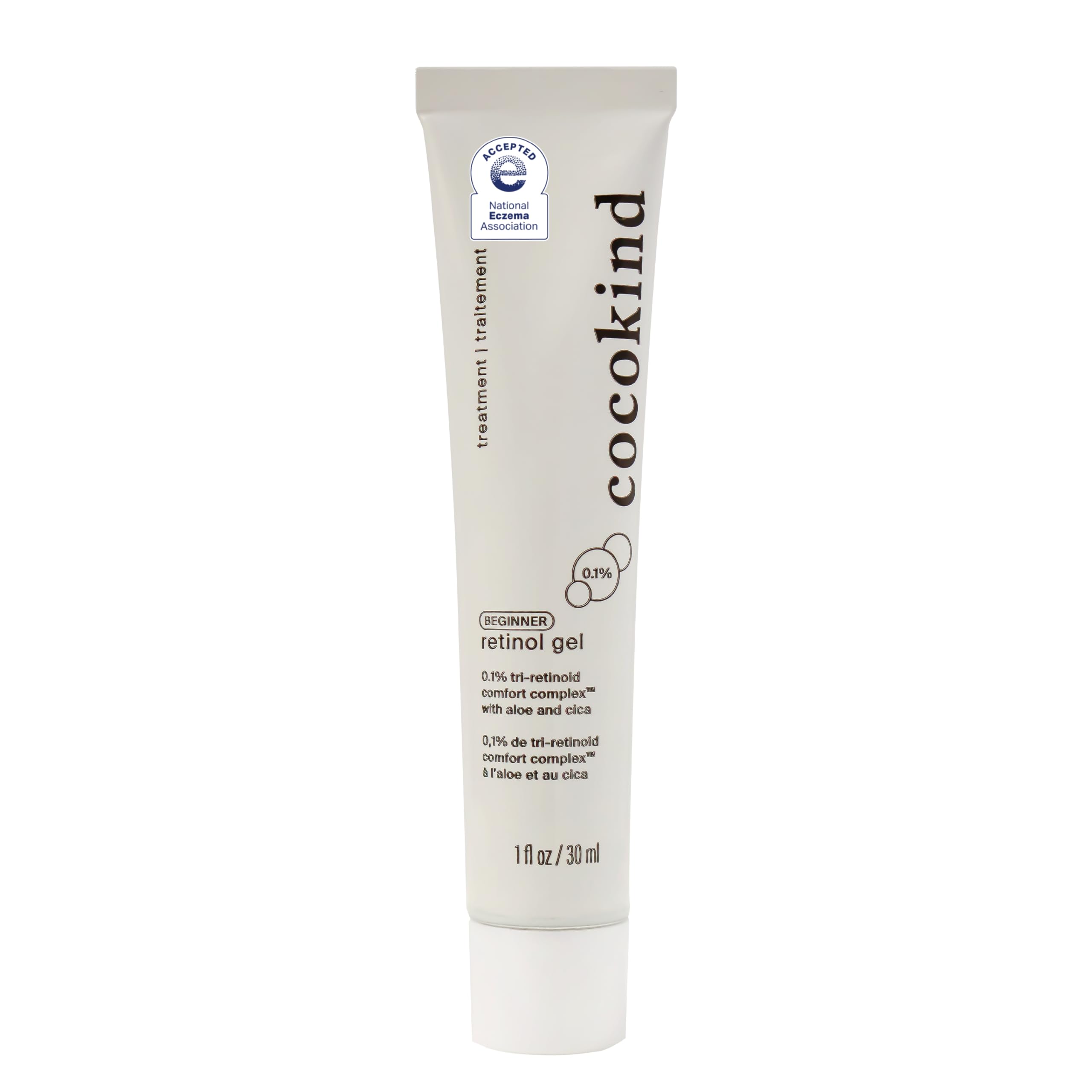 Cocokind Beginner Retinol Gel bottle promotes smoother skin texture.