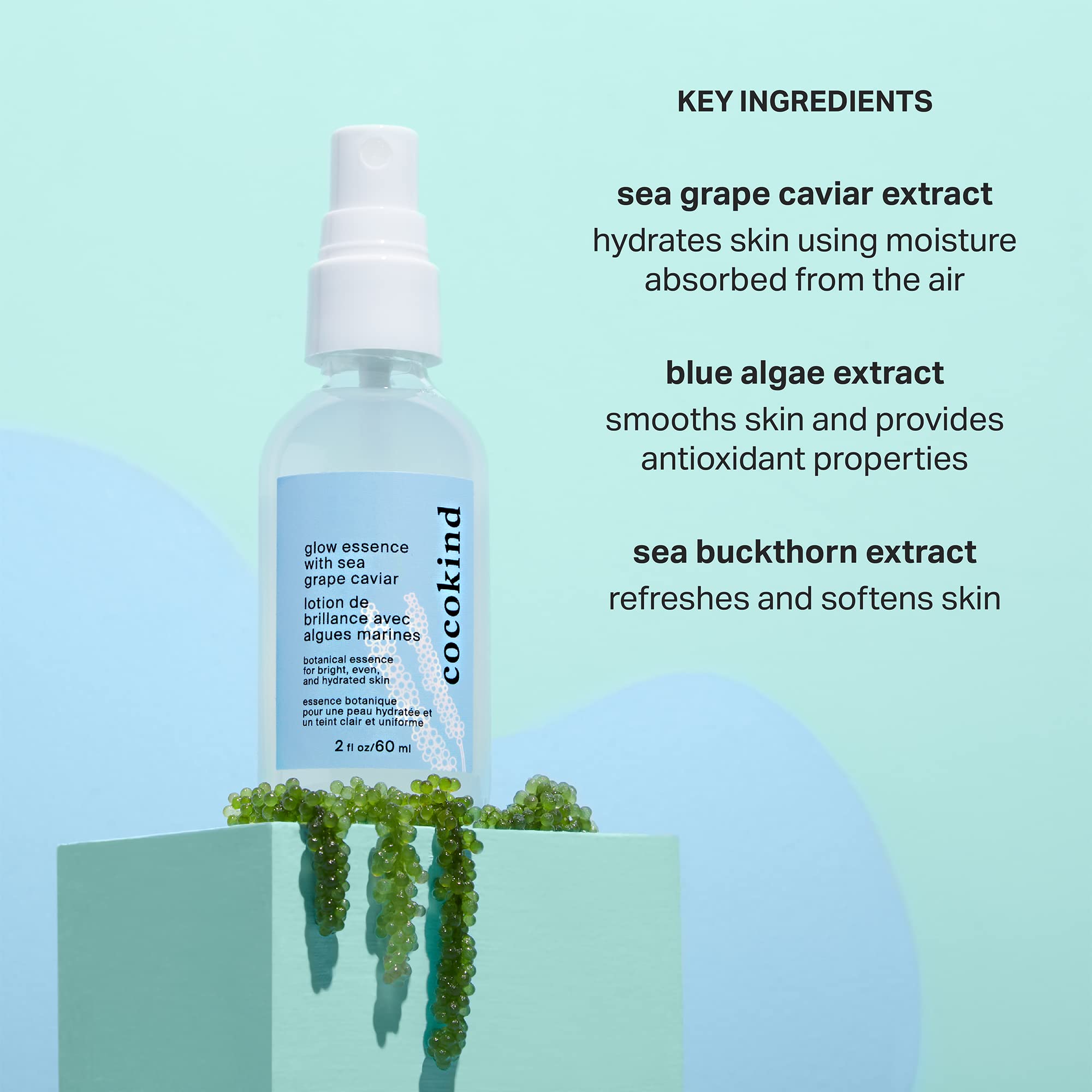 Cocokind blue algae extract product showing smoother skin texture
