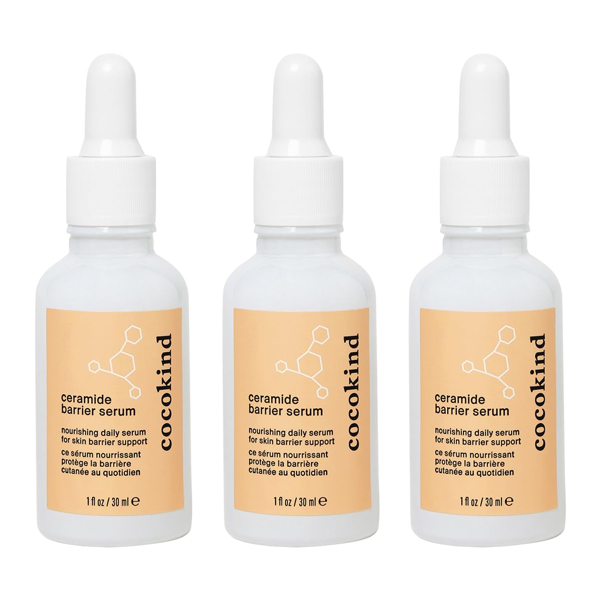 Cocokind Ceramide Barrier Serum bottle showcasing deep hydration for all skin types