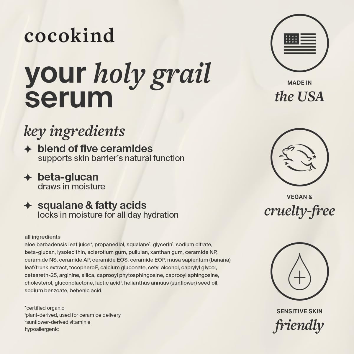 Cocokind Ceramide Barrier Serum ingredients map highlights five ceramides and lipids