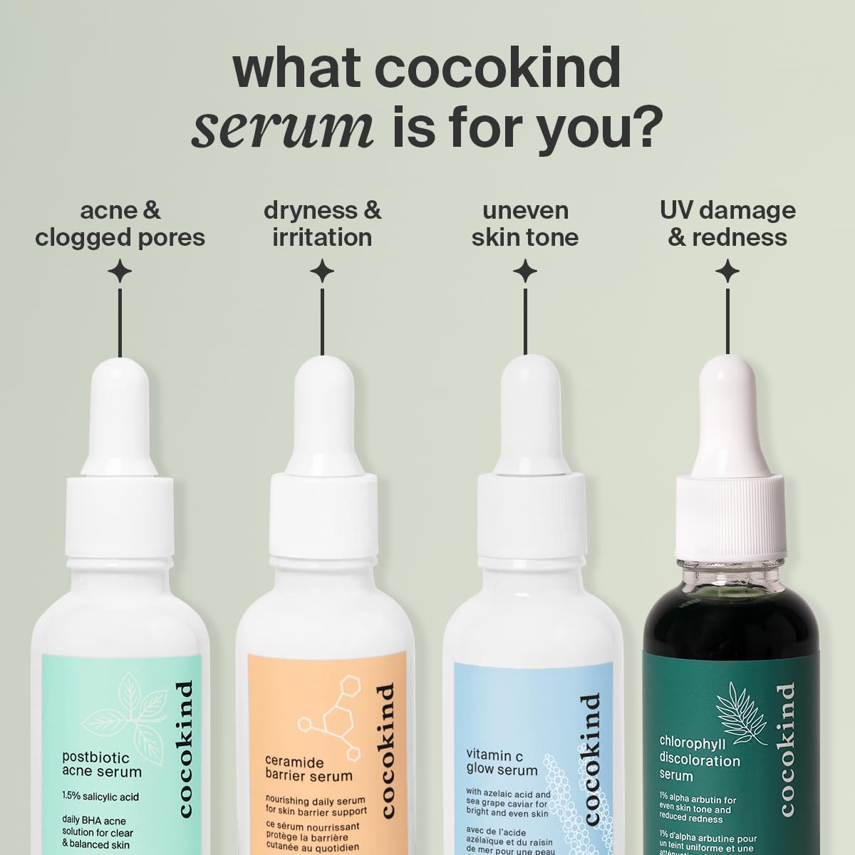 Cocokind Chlorophyll Discoloration Serum fragrance-free packaging suitable for sensitive skin.