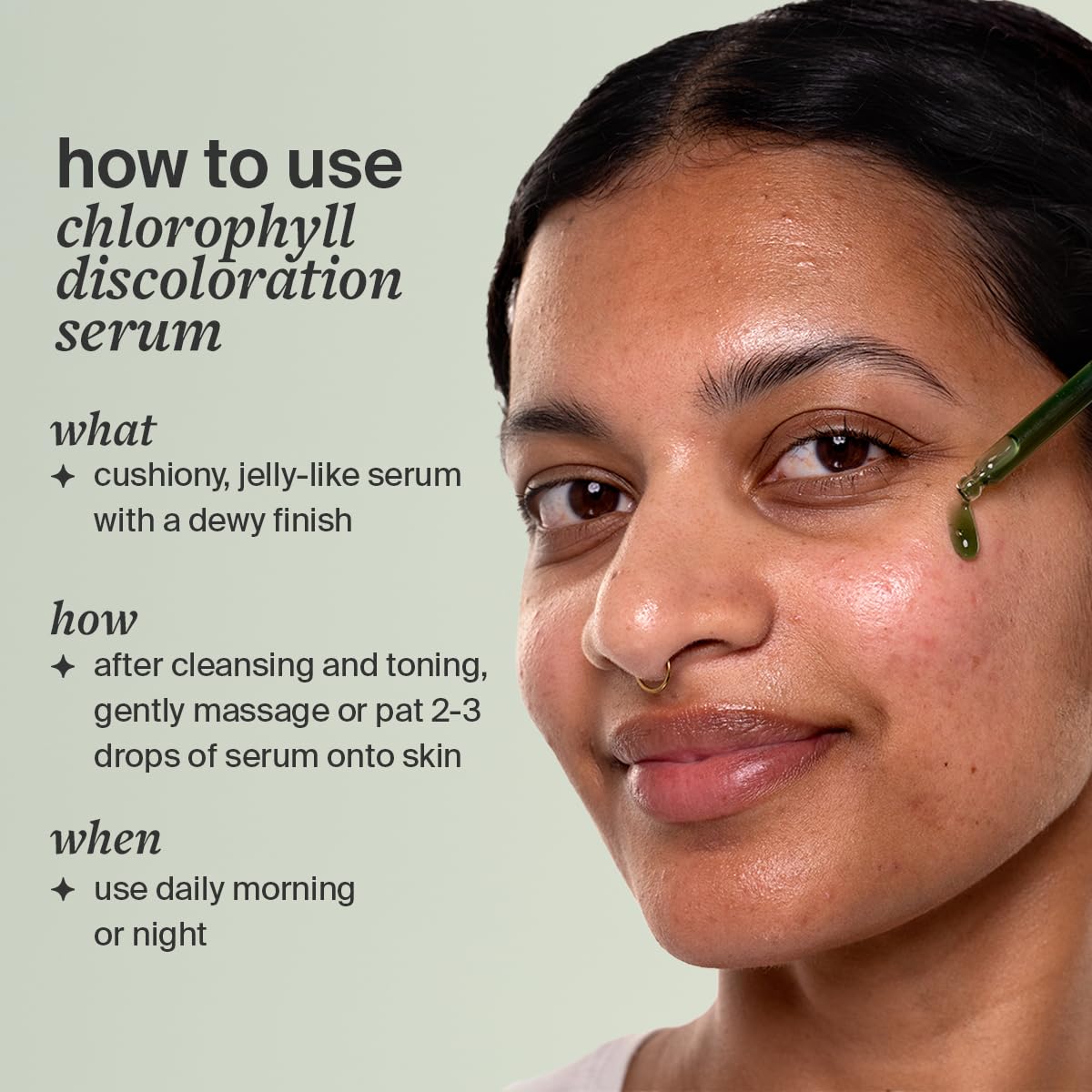 Cocokind Chlorophyll Discoloration Serum texture close-up showing lightweight gel consistency.
