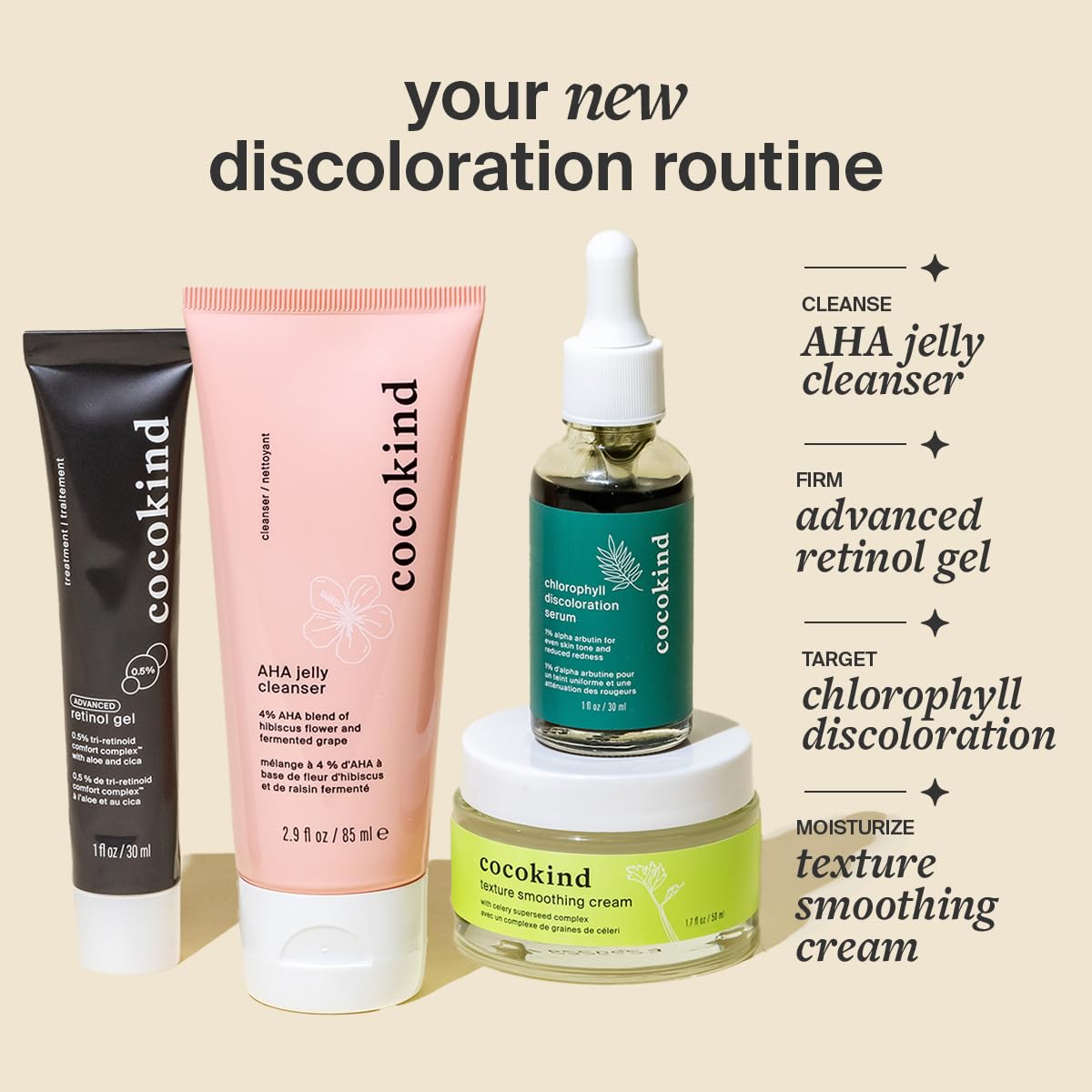 Cocokind Chlorophyll Discoloration Serum vegan formula emphasizing cruelty-free care.