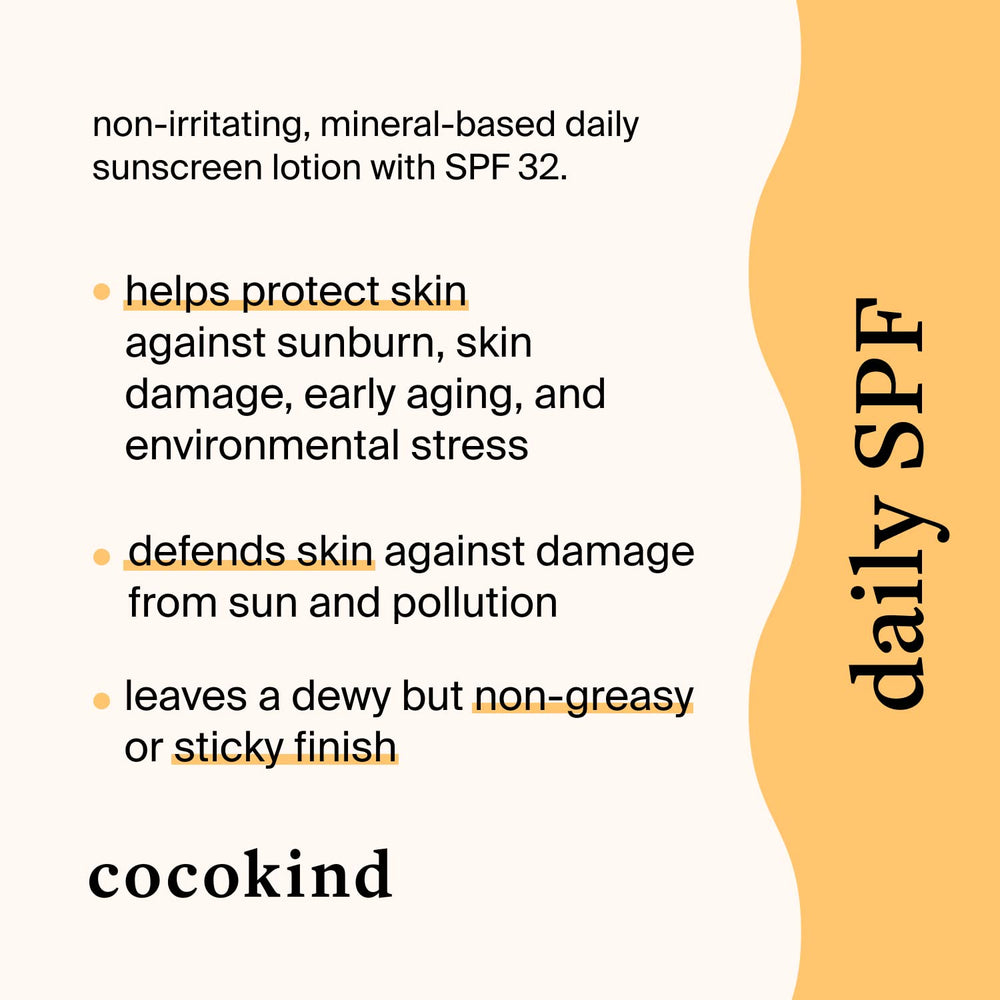 Cocokind Daily SPF texture on skin shows light dewy finish and easy blend.
