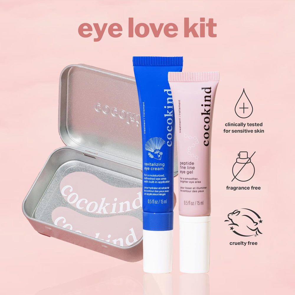 Cocokind Eye Love Kit under-eye patches ready for depuffing skincare routine.