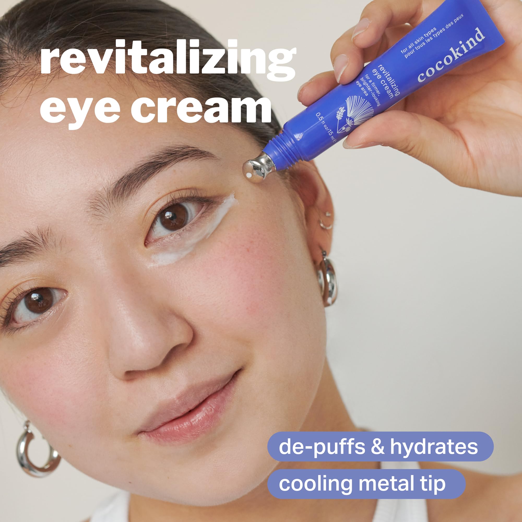Cocokind Hydration Heros Set eye cream cooling tip targets puffiness and refreshed eyes.