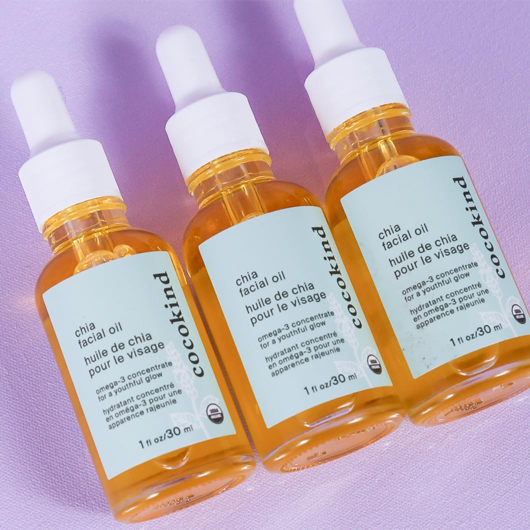 Cocokind Organic Chia Oil packaging showcases clean ingredients and sustainable design.