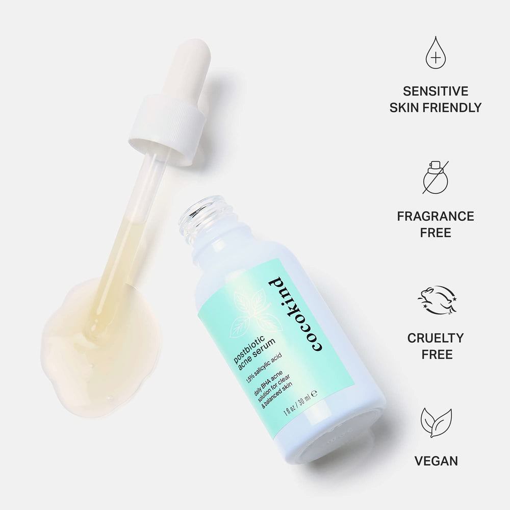 Cocokind Postbiotic Acne Serum with Texture Smoothing Cream and SPF in routine.