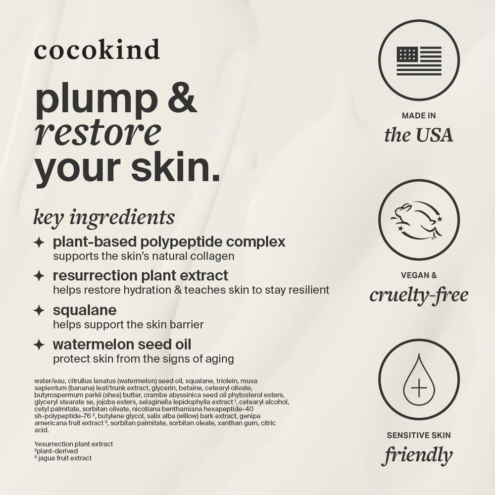 Cocokind Resurrection Polypeptide Cream icon emphasizes vegan, fragrance-free care.