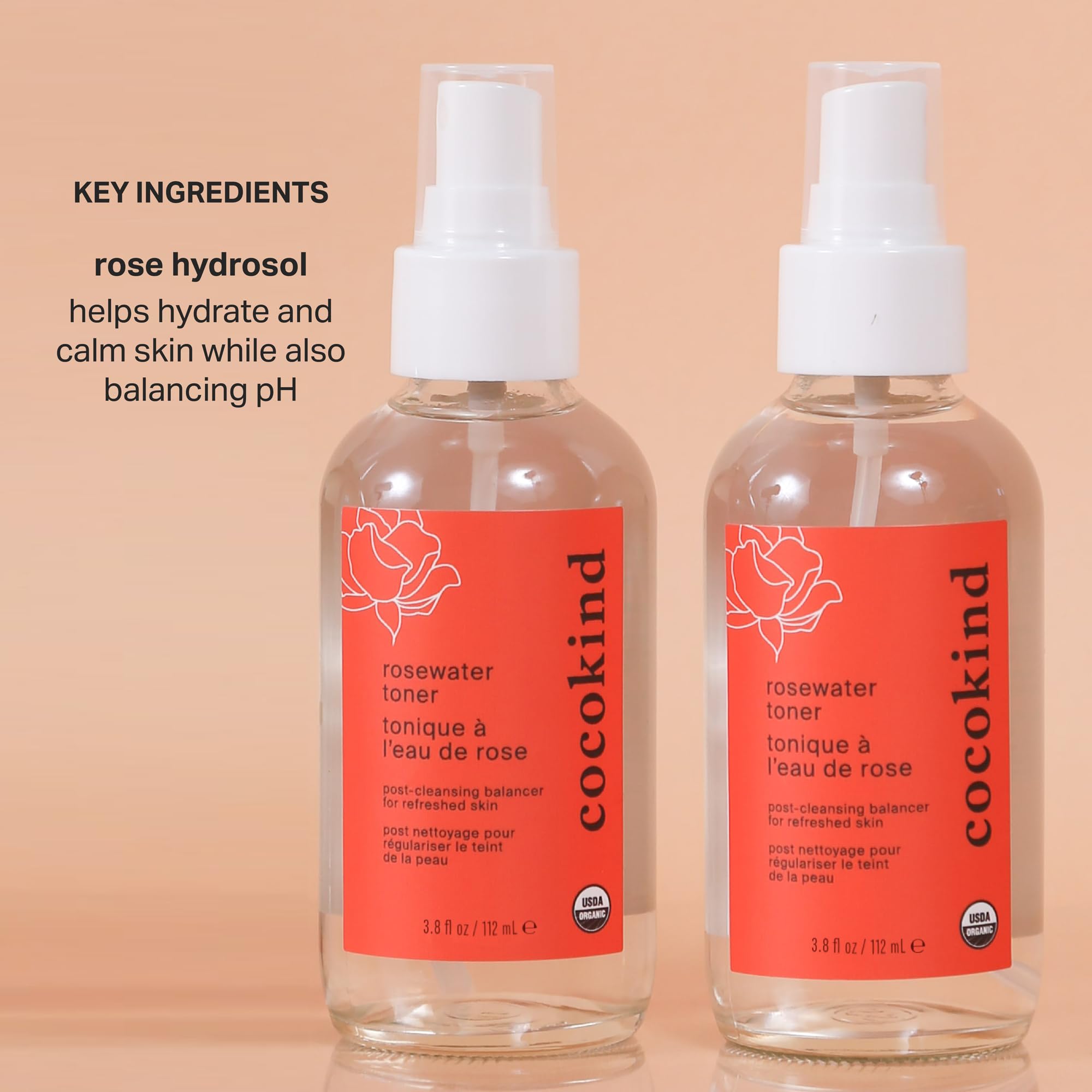 Cocokind Rosewater Toner applied to face balancing pH and hydration