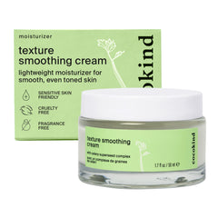 Cocokind Texture Smoothing Cream bottle shown for lightweight hydration and satin finish.