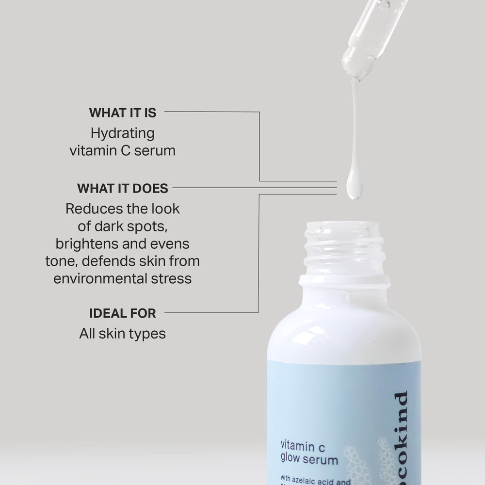 Cocokind Vitamin C Glow Serum application shot highlighting quick-absorb texture for daily use.