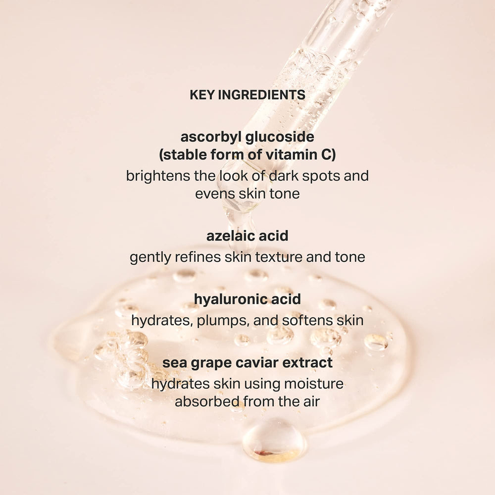 Cocokind Vitamin C Glow Serum texture close-up emphasizing lightweight formula for sensitive skin.