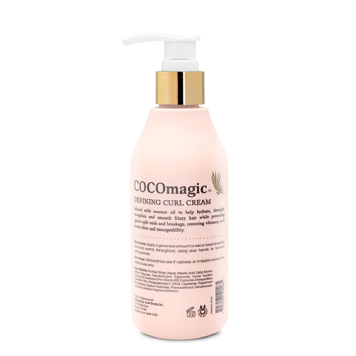 Cocomagic Defining Curl Cream bottle angle shows creamy texture for smooth styling.