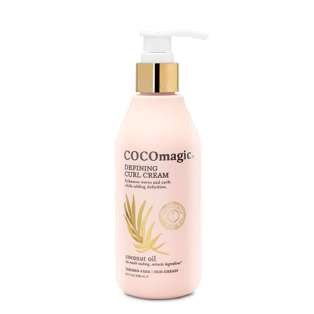 Cocomagic Defining Curl Cream packaging shows USA-made badge for quality commitment.