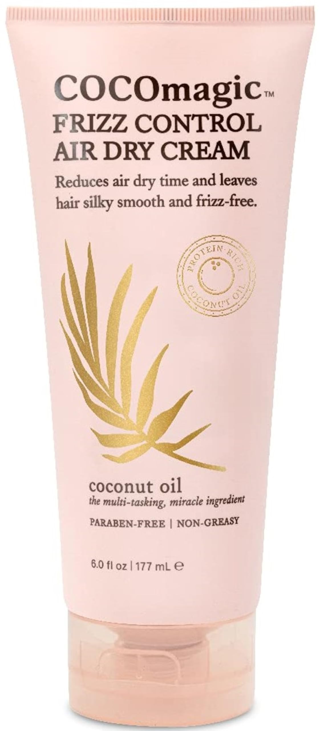 Cocomagic Frizz Control Air Dry Cream bottle demonstrates frizz control benefits
