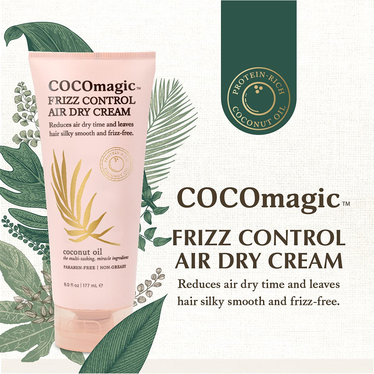 Cocomagic Frizz Control Air Dry Cream texture swatch shows lightweight hydration