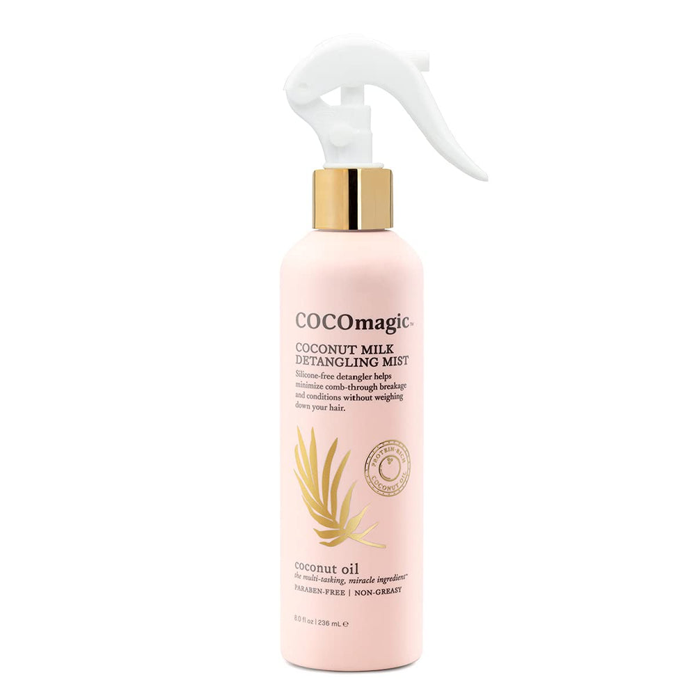 Cocomagic hair shine detangler close-up showing luminous finish