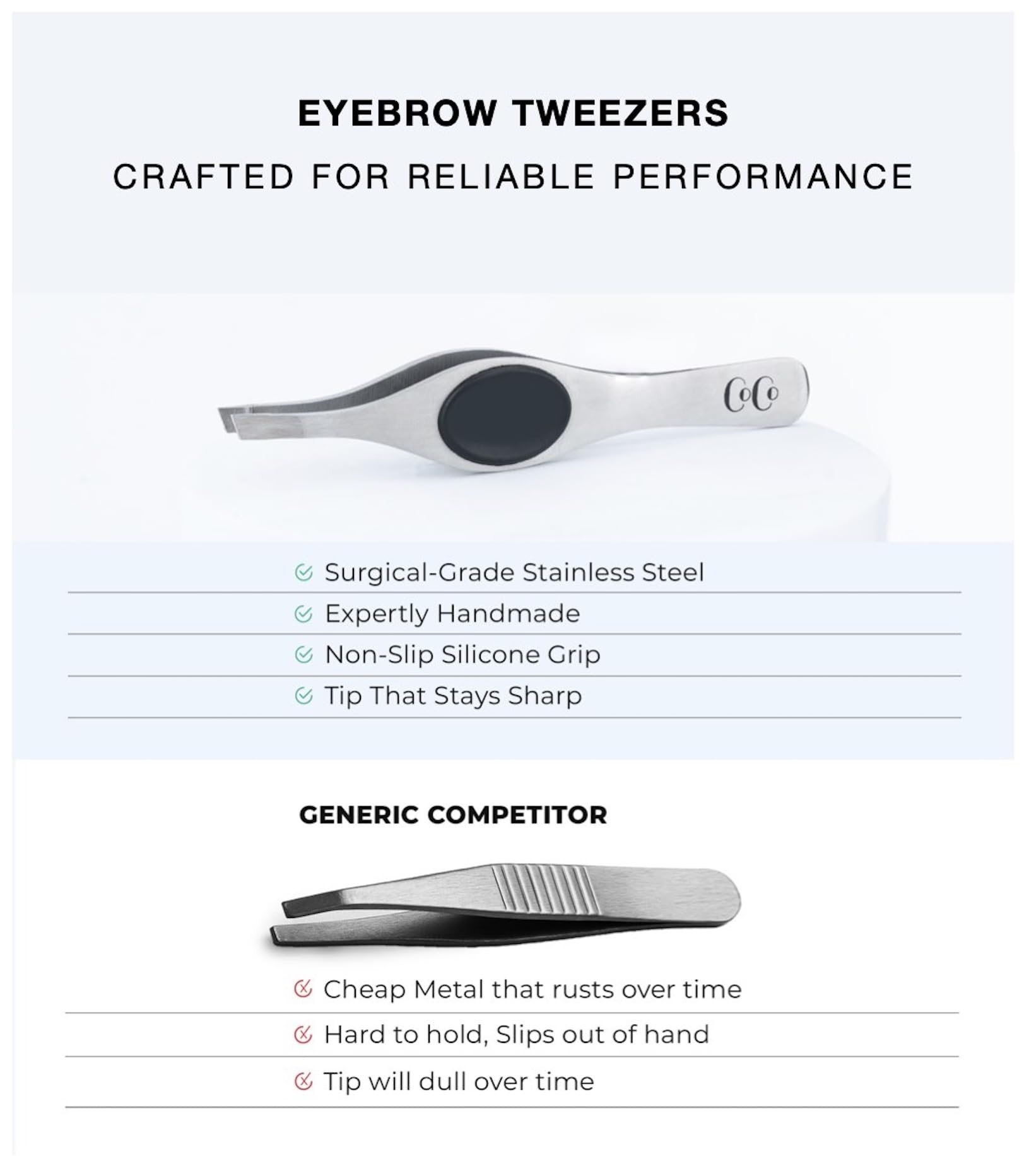 Coco's Closet tweezers used for eyebrow shaping and grooming