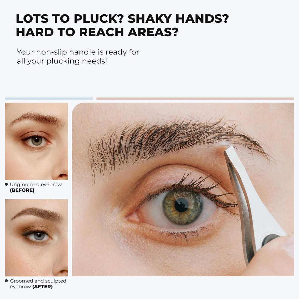 Coco's Closet tweezers featuring a non-slip grip for steady plucking