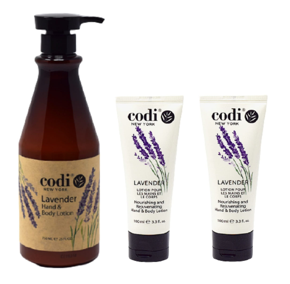 CODi Lavender Lotion bottle shows quick-absorb hydration for daily skin care.