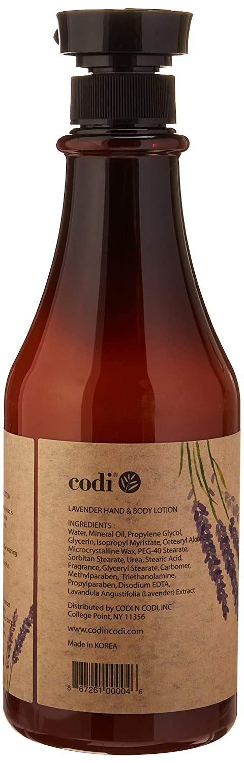 CODi Lavender Lotion label close-up highlights gentle English lavender scent.