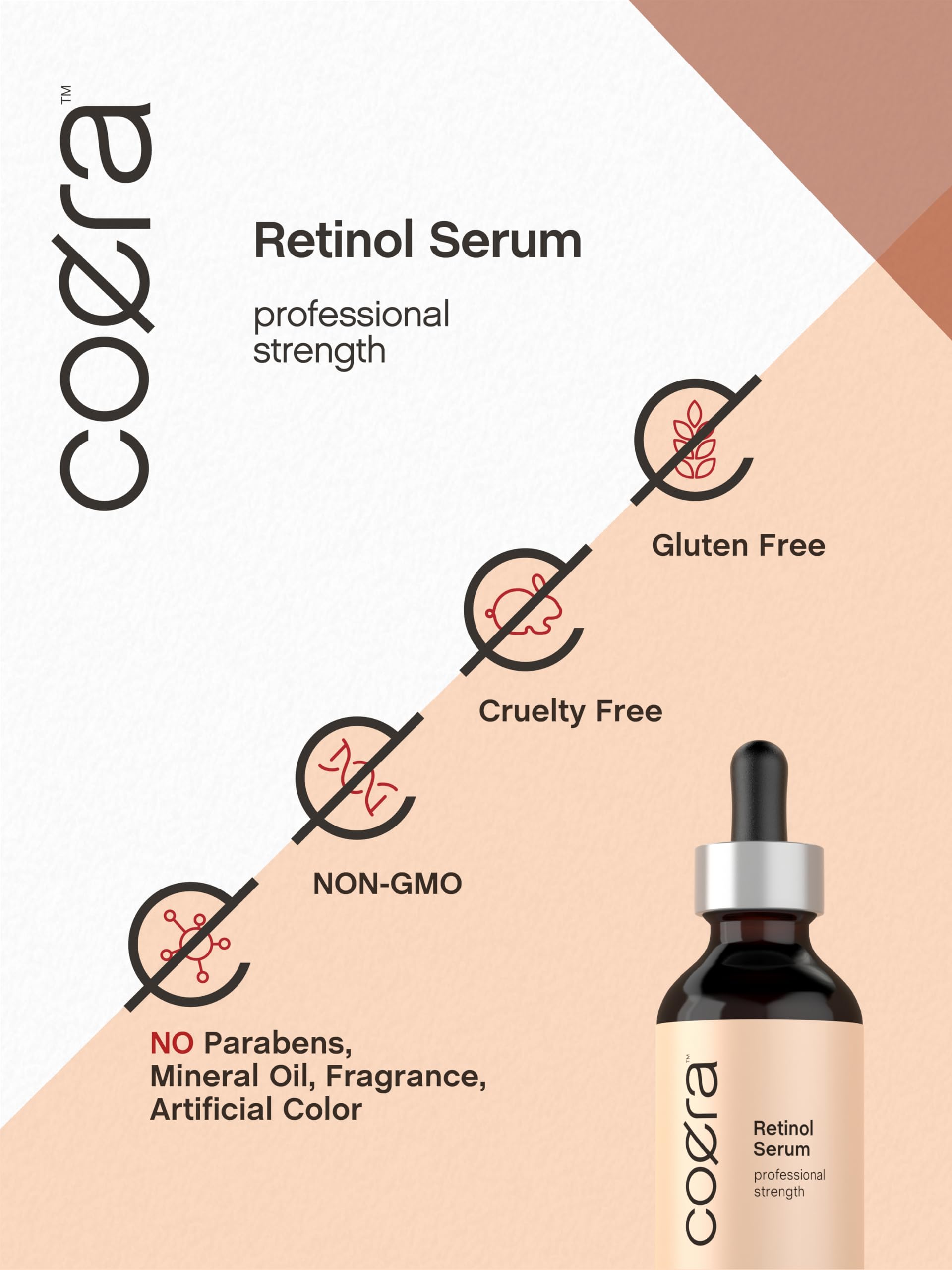 Coera Retinol Serum application step image demonstrating gentle use on dry areas.