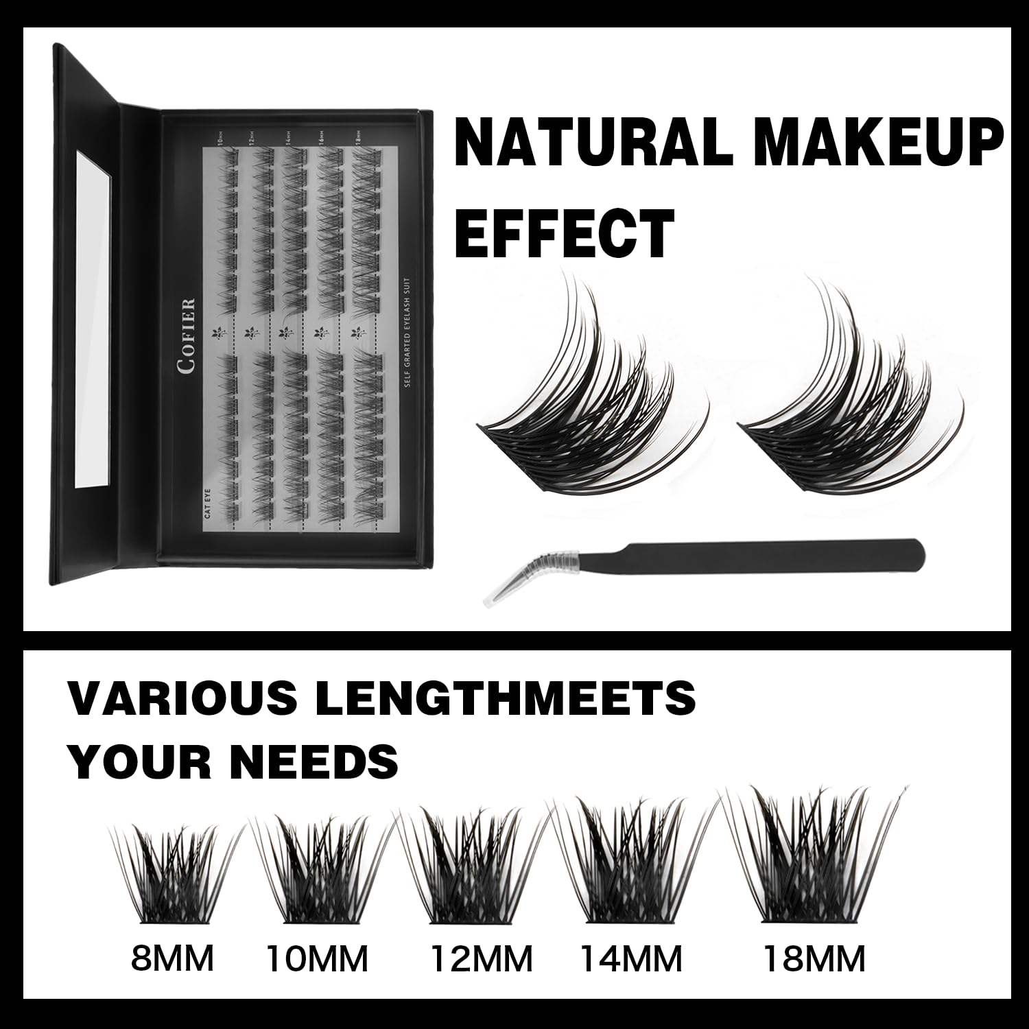 Cofier lash tweezers with precise grip for quick, clean cluster placement