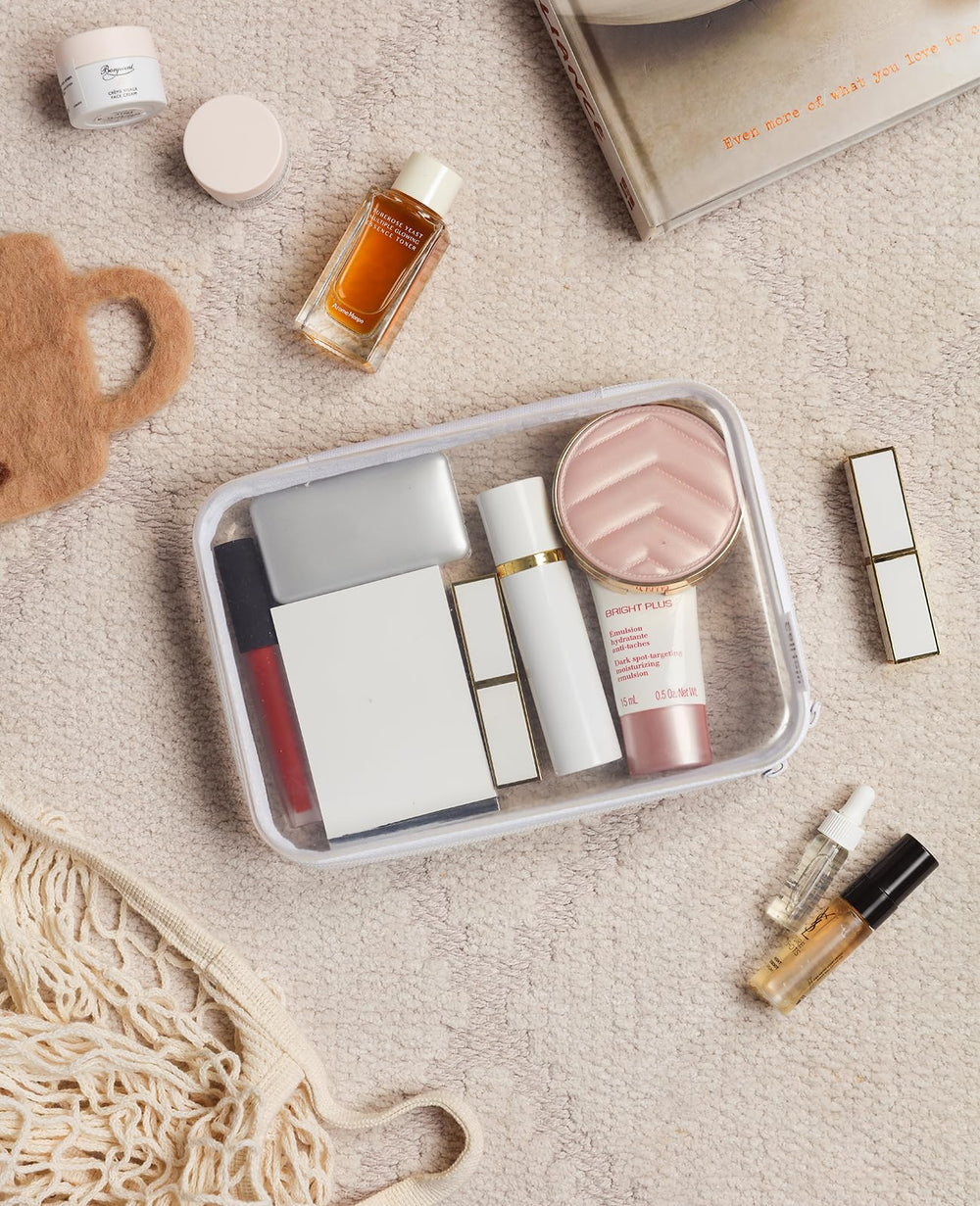 CoiiJoii 3PCS clear zipper case side view highlighting compact stackable storage
