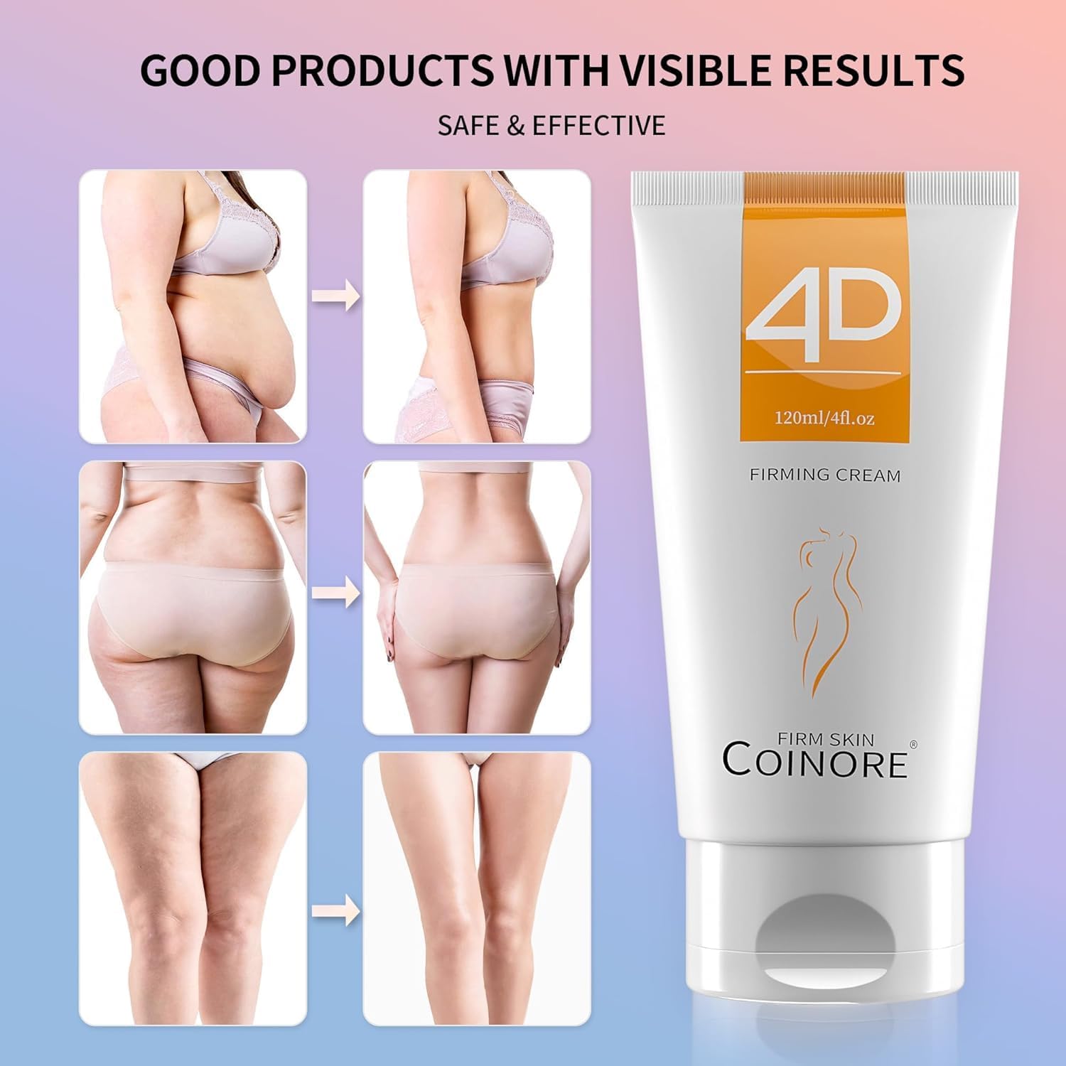 coinore B Flat Belly Firming Cream smoothed skin close-up reveals hydrated, revitalized-looking skin.