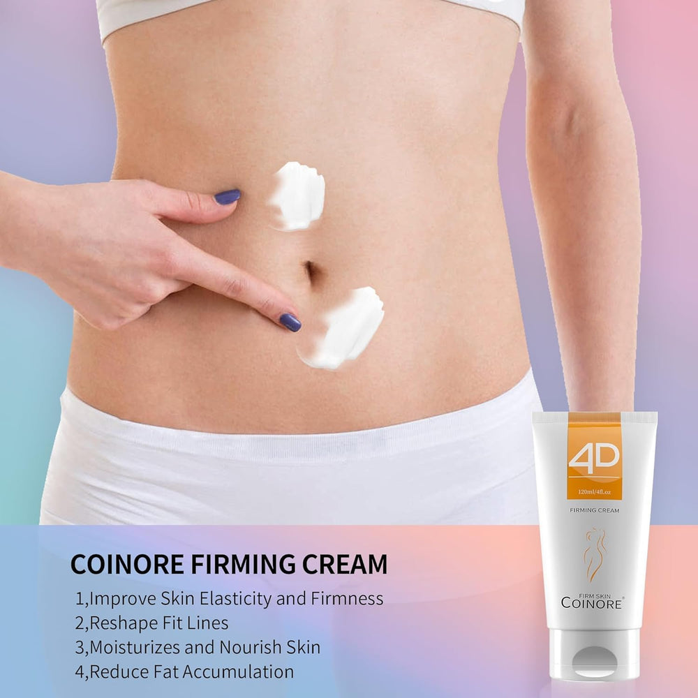 coinore B Flat Belly Firming Cream texture hands demonstrates non-greasy finish for quick routines.