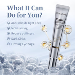 Coinore Retinol Under Eye Cream application close-up showing precise dab for dark circles.