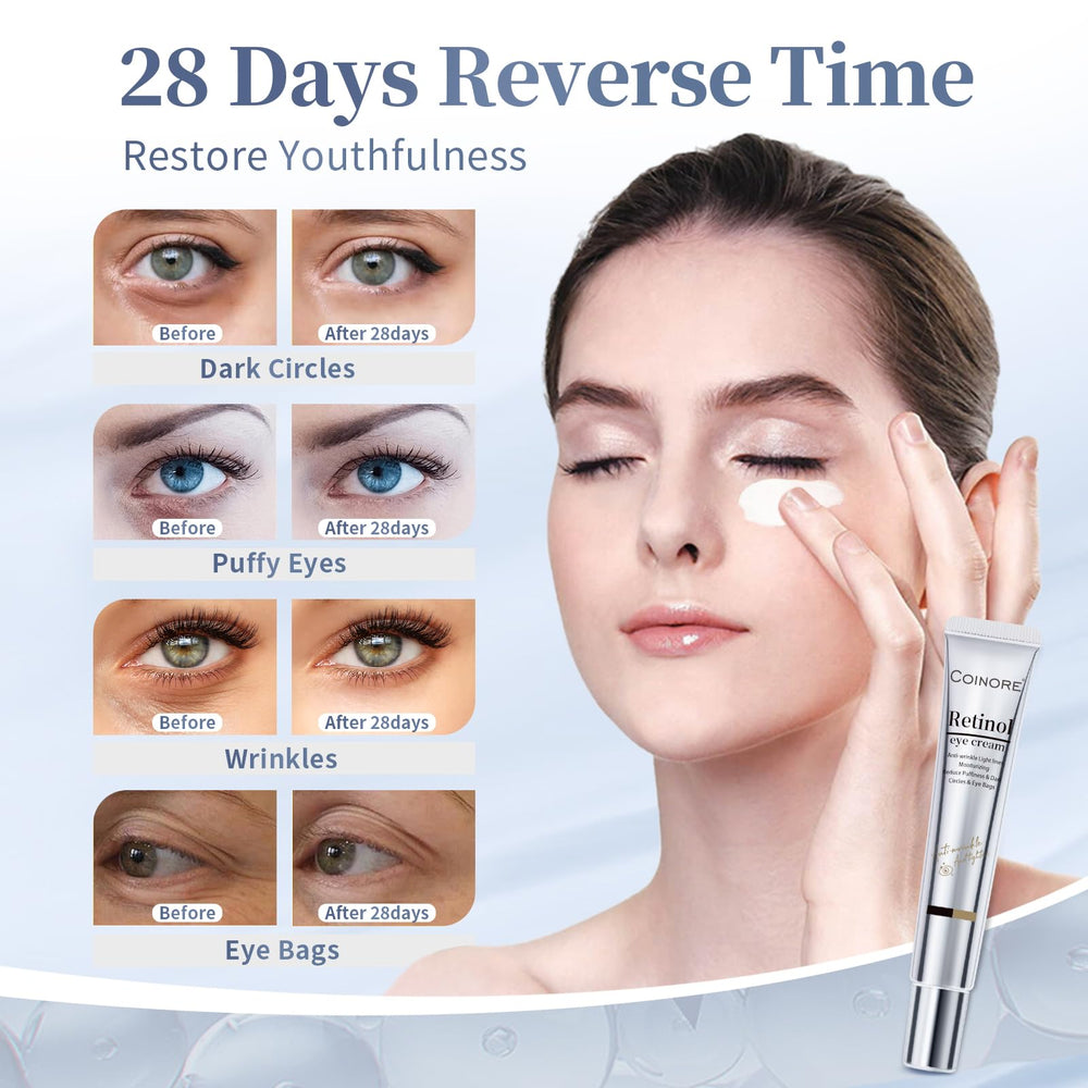 Coinore Retinol Under Eye Cream texture close-up highlights fast-absorbing, non-greasy feel.