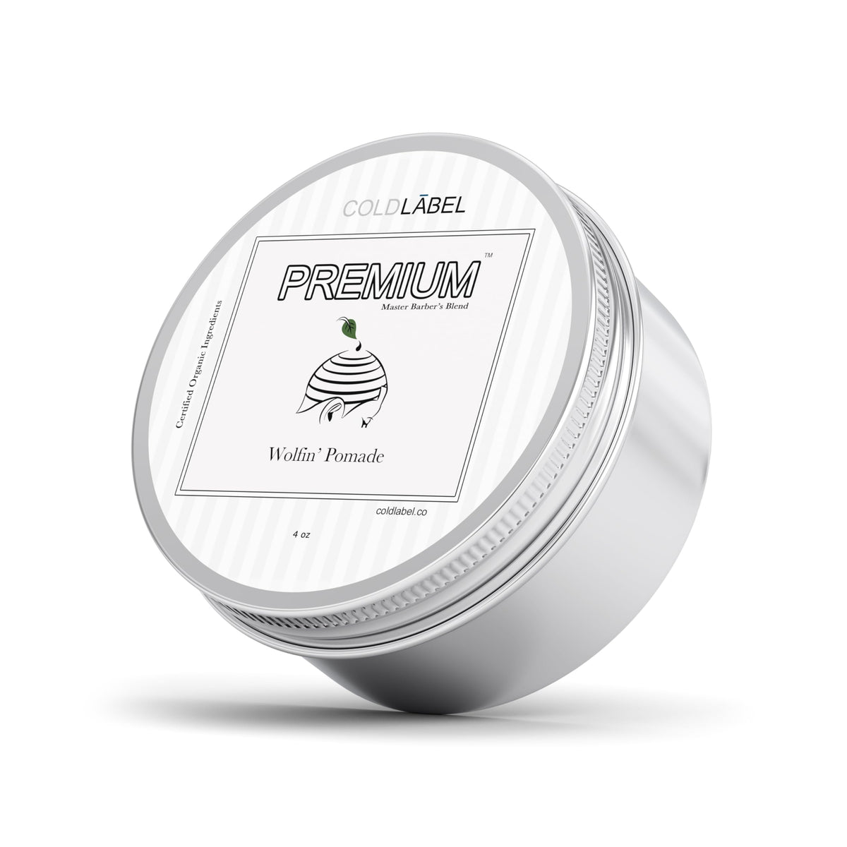 ColdLabel Hair Wolfin Pomade tin closeup for strong hold and shine.
